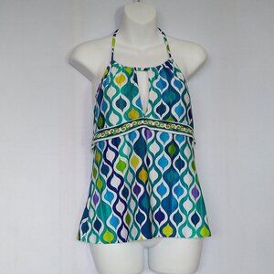 Trina Turk Tankini Swimsuit Top Multi Color Halter Size 12